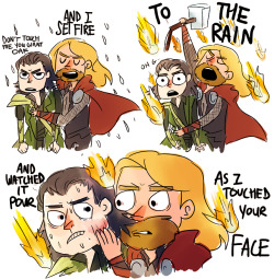 dilfosaur:   Anonymous asked you: You should make a picture of Thor hugging Loki and singing Set Fire to the Rain.  what is going on in my inbox 
