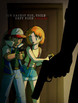 katedrawsstuff:  A scene from a fanfiction I wrote (in Italian).Basically, Ash finds out that his father is a criminal and tries to meet him, and Misty follows him refusing to let him go alone. They do manage to find him — or, well, they actually just