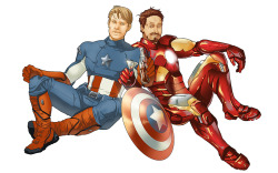 lettiebobettie:  Finished picture for Daunt She wanted a Tony and Steve thang going on So it is I never wanna draw Iron Man again BD  Commission information! 
