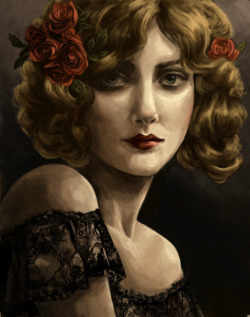 artforadults:  sumissio from sarahseeandersen ———————————- Hi, my name is Sarah. This is a digital painting I did inspired by 1920s and 30s portraiture.  My blog is sarahseeandersen.tumblr.com if you would like to see other paintings.