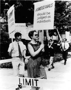 fyeah-history:  Barbara Gittings picketing Independence Hall July 4, 1966Barbara Gittings (July 31, 1932 – February 18, 2007) was a prominent American activist for gay equality. She organized the New York chapter of the Daughters of Bilitis (DOB) from