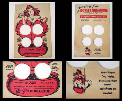 glorified BURLESQUE A novelty card that also served as an effective promotional item.. It was regularly handed out to tourists strolling past the &lsquo;GLOBE Theatre&rsquo; on Atlantic City&rsquo;s famed boardwalk..