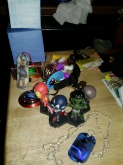 cklikestogame:  omegaleopard:  So this really pretty gal I am smitten with came to see me today an gave me the Cap and Hulk figure as well as the skateboard. We hit the toy store and there was only 3 dogtags left and we got lucky they were Cap and Loki.