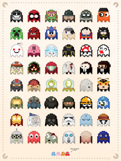 otlgaming:  EVERYONE AS PAC-MAN GHOSTS Artist Ryan Coleman created this awesomely massive collection of all kinds of pop culture, video game, television and comic book characters reimagined as Pac-Man Ghosts.  (Source: Ryan Coleman’s Flickr)