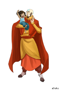minuiko:  Adult Aang and bby Korra, commissioned by AyumiRuki on dA. 