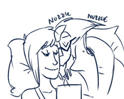 strawberrieninja:  fiveboos:  Headcannons again! I see turians nuzzuling kinda like cats(or birds) as a sign of deep affection, like we kiss. I can also see Garrus doing it with out thinking and freaking out because he thinks shep is super freaked out