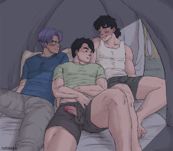 rutobuka:  Ehehe I ended up drawing the continuation, I was inspired! :p I also edited Gotenâ€™s face and Gohanâ€™s shouldersÂ on the first drawing. Camping can be funâ€¦ when you share the tent with the right people :3 