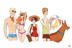 gingerhaze:  I just really wanted to draw the Badass Scooby Gang at the beach okay ascot and board shorts is very trendy this summer I hear 