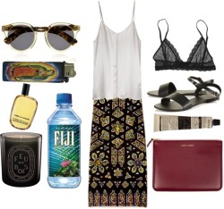 catharinethegreat:  honeysucculents:  dreaming by hollyisme4 featuring ankle wrap sandals  Ian R N camisole top, ๯Eberjey, ะAnkle wrap sandals, ิComme des Garcons burgundy clutch, 起Illesteva clear sunglasses, £220Comme des Garcons fragrance,