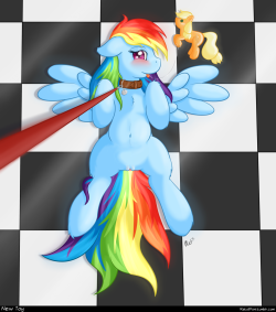 My part of the art trade with  Since Smitty loves his Dashie on a leash, that&rsquo;s exactly what he gets. And he even bought her an AJ toy, awwww. Clean version on my DeviantArt. 