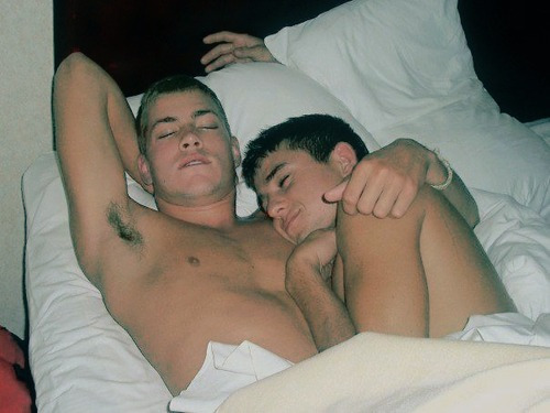 Gay naked cuddle in bed