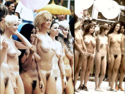Ah, the good old days!  When women routinely lined up naked in public together just for the fun of it.