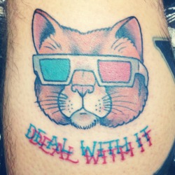 fuckyeahtattoos:  Got this impulse tattoo today from Jemola Addley at Resurrected Tattoo in Syracuse, NY.  DEAL WITH IT.  …and yes, it works with 3d glasses!