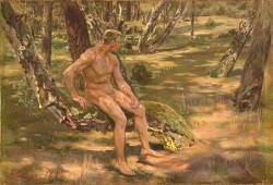 mrsramseysshawl:  Max Seliger (1865-1920), Nackter Mann im Wald [Naked man in the wood], dtd 1897 