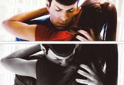 lucystillintheskywithdiamonds: -  What do you need? Tell me.  “For him, being a Vulcan, always having this battle with his human side, to allow Uhura to be the only person to see him on a human scale, was absolutely priceless. Not even his father gets