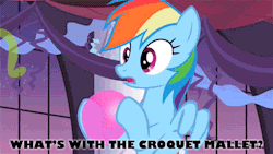 mlpgifs:  For zebracornquin who requested Rarity with the croquet mallet in her mouth. 