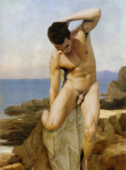 joselito28: collectionganymede:   Bouguereau: TheBather-(1879) a ReVision  Part of my Art ReVisions I series; replacing female with nude male image. To see a copy of the original painting see: www.flickr.com/photos/centaurspics/5796732666 The model was