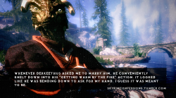 skyrimconfessions:  “Whenever Derkeethus asked me to marry him, he conveniently knelt down into his ‘getting warm by the fire’ action. It looked like he was bending down to ask for my hand. I guess it was meant to be.” http://skyrimconfessions.tumblr.com/