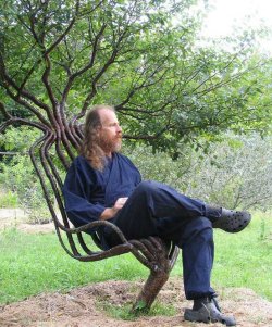 one-toke-over-the-line:  In 1986 Peter had the idea of growing a chair. Nine years later Peter and Becky became partners. Pooktre was born. Together they have mastered the art of Tree shaping. Pooktre has perfected a Gradual shaping method, which is the