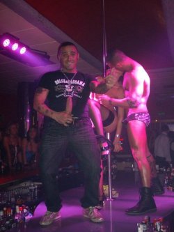 str8-guys:  hung guys gets his hard dick out at stripper show 