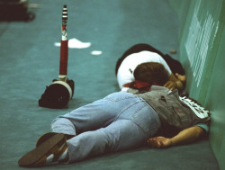 lamaterianonesolida:  Photographers rest during table tennis competition (Atalanta 1996) (via)