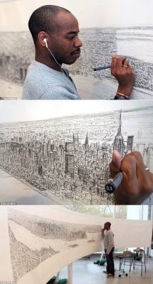 amanda-breathes:  perfuckedtion:  aniggainrio:  After a 20-minute flight over the city of New York, Stephen Wiltshire, diagnosed with autism, draws the whole town with only his memory.  That is the most amazing thing I’ve ever seen  we need to focus