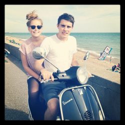 pointlessblogtv:  Driving along the beach on my Vespa with my sister