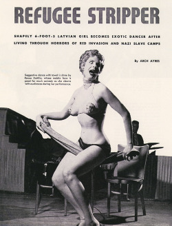  REFUGEE STRIPPER Renée De Milo (aka. Yvonne Lasdins) is featured in an article scanned from the November ‘55 issue of ‘CABARET’ magazine.. 