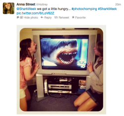 thedailywhat:  Shark Week Shenanigans of the Day: In honor of Shark Week, the Discovery Channel asked fans on Twitter to submit pictures of themselves “photochomping” their TVs. Naturally, everyone got it awesomely wrong – instead of hands
