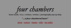 fourchambers.tumblr.com So, I have been plotting something recently. It&rsquo;s still very much in it&rsquo;s infancy and it&rsquo;s basically all about me currently but hopefully I can make it something more. I have set up a little D.I.Y erotica/homemade
