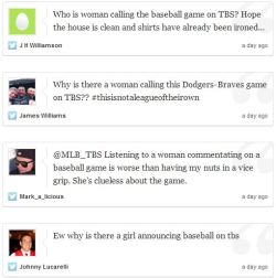 stfuhypocrisy:  seriouslyamerica:  deadcrackerstorage:  paxamericana:  Michele Smith Became The First Female Analyst For A National Baseball Broadcast Yesterday. Here’s How Viewers Reacted. TBS broke unprecedented ground Sunday when they put analyst
