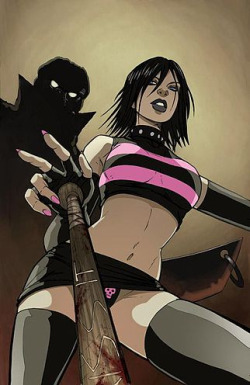 This is Cassie Hack from the comic book Hack/Slash, a horror themed comic book, done in the style of a Grindhouse theater B-Movie sexploitation film. I showed you guys and gals the kick-ass, take no prisoners side of Cassie in a previous post, now showing