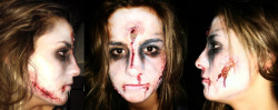 My sister with zombie make-up. My second try with liquid latex and fake blood. Retouch with Ps3.