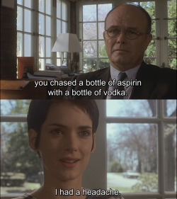 theundeadgirl:  For the longest time I imagined her physically chasing a bottle of aspirin while holding a bottle of vodka haha. I was really young when I first watched this movie so I blame my naivete. It still makes me laugh whenever I watch this scene…