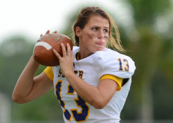 samhumphries:  Girl Is Pioneer at Quarterback for Florida High School Erin DiMeglio, a 17-year-old senior at South Plantation High School, is believed to be the first girl to play quarterback in a Florida high school football game.  “We’d be warming
