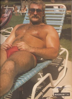 chunkycub87:  fckyeahmanlythings:  Gawd… I’d kill for this guy. wrestlingdelorean:  Magnum T.A.: Superstar Wrestler, Summer 1986   I want a moustache ride. 