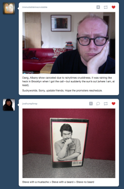 Musician Mike Doughty and writer Stephen King on my dashboard today. Comments/Questions?