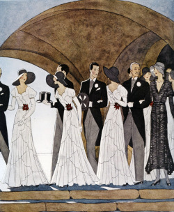 tender-isthe-night:  Andre Edouard Marty - French Art Deco Wedding, 1930 from Harper’s Bazaar.  Czy mogę wziąć ślub? Obojętnie z kim, byleby taki. 