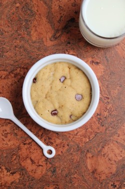 rurone:  zorobro:     Deep-Dish Chocolate Chip Cookie for One  Ingredients (1 serving): 1 Tbsp unsalted butter, at room temperature &frac12; Tbsp unrefined granulated sugar, such as evaporated cane juice &frac12; Tbsp packed light brown sugar 1 Tbsp