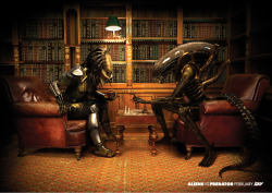 Me (Predator) having a refined, high class, intellectual moment with my girlfriend (Alien). Yes, we do have those moments as well.
