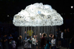 myedol:  Cloud by Caitlind r.c. Brown Created out of 6,000 light bulbs the interactive installation invites visitors to pull the cords and turn the lights on and off as spectators witness the cloud shimmer and flicker as bulbs flip between light and