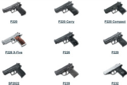 A display of SIG SAUER handguns.