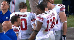 afbknows:  Ramses Barden hugs Eli lollll  I went to sex toy bingo instead of watching this game.  I&rsquo;m so bummed I missed Barden doing so well!
