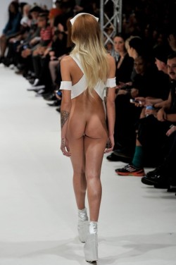  Alice Dellal strutting down the catwalk showing off her beautiful bare  butt cheeks at the Pam Hogg Spring 2013 Show (Vauxhall Fashion Scout  venue, London).    