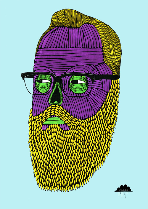 © Mulga 2012, Herman the Hipster, Acrylic paint and Posca on Paper, 30 x 40 cm Buy a print of this / Facebook / Tumblr / Blogger