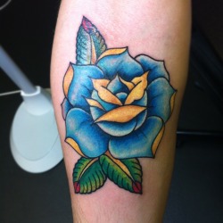 fuckyeahtattoos:  Traditional blue rose done by Steve Wade at the All Seeing Eye Tattoo Lounge in Bradford, West Yorkshire, UK. http://www.all-seeing-eye.co.uk Instagram: @steve_wade_tattoo Facebook: http://www.facebook.com/AllSeeingEyeTattoo