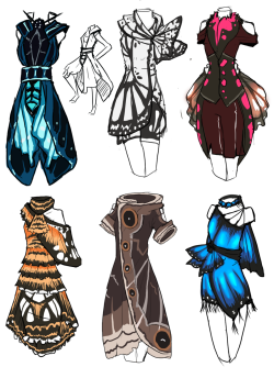 cat-chit-ananda:  animatics-comics:  HHHmmmmm~ Dresses based on butterflies i saw at butterfly world.Was gonna make fake pokemon BUT NO. DRESSES.   I would wear all of these forever. 