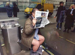 hellocati:  Artist Monica Bonvicini created this usable public toilet made of 1-way mirrors. It allows a user to do the doo while watching the world pass them by. The art installation, which you can find in London, is called Don’t Miss A Sec. Source