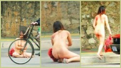 femalehumiliationfantasies:  Real life - Asian girl stripped and dumped out in a busy street…