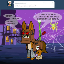askcharliefoxtrot:  I’ve been working on this costume since Winter Wrap-Up! Nightmare Night is a lot different here than it is at home, I can’t wait! Ask Charlie Foxtrot #042: 2spooky ((I seriously can’t remember when I drew this, but it definitely